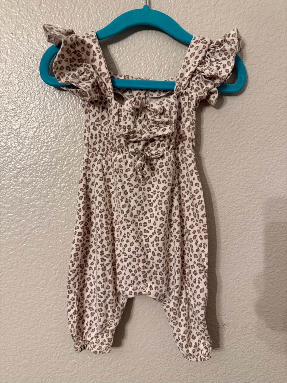 Jessica Simpson Cream and Brown Leopard Ruffle One-Piece